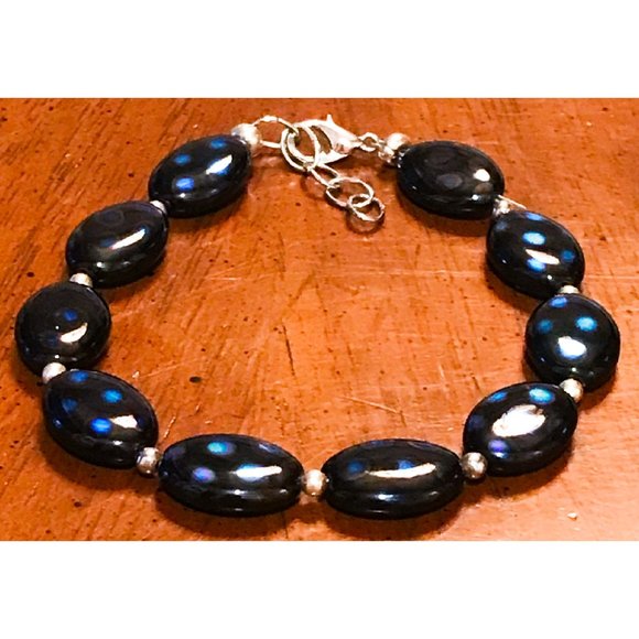 Black Czech Glass Spotted Bead Bracelet - Picture 2 of 2
